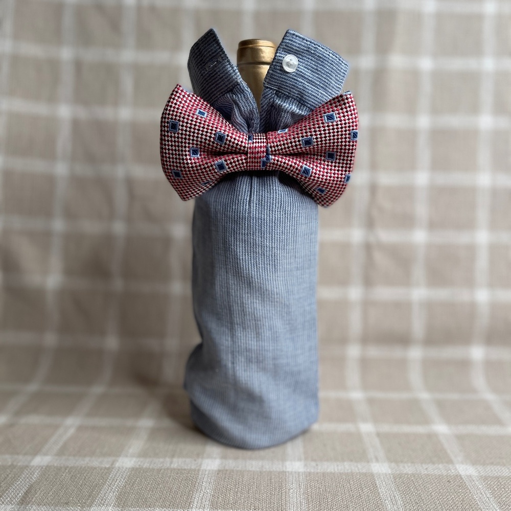 Handcrafted Wine or Liquor Bottle Gift Bag Made From Dress Shirt and Tie